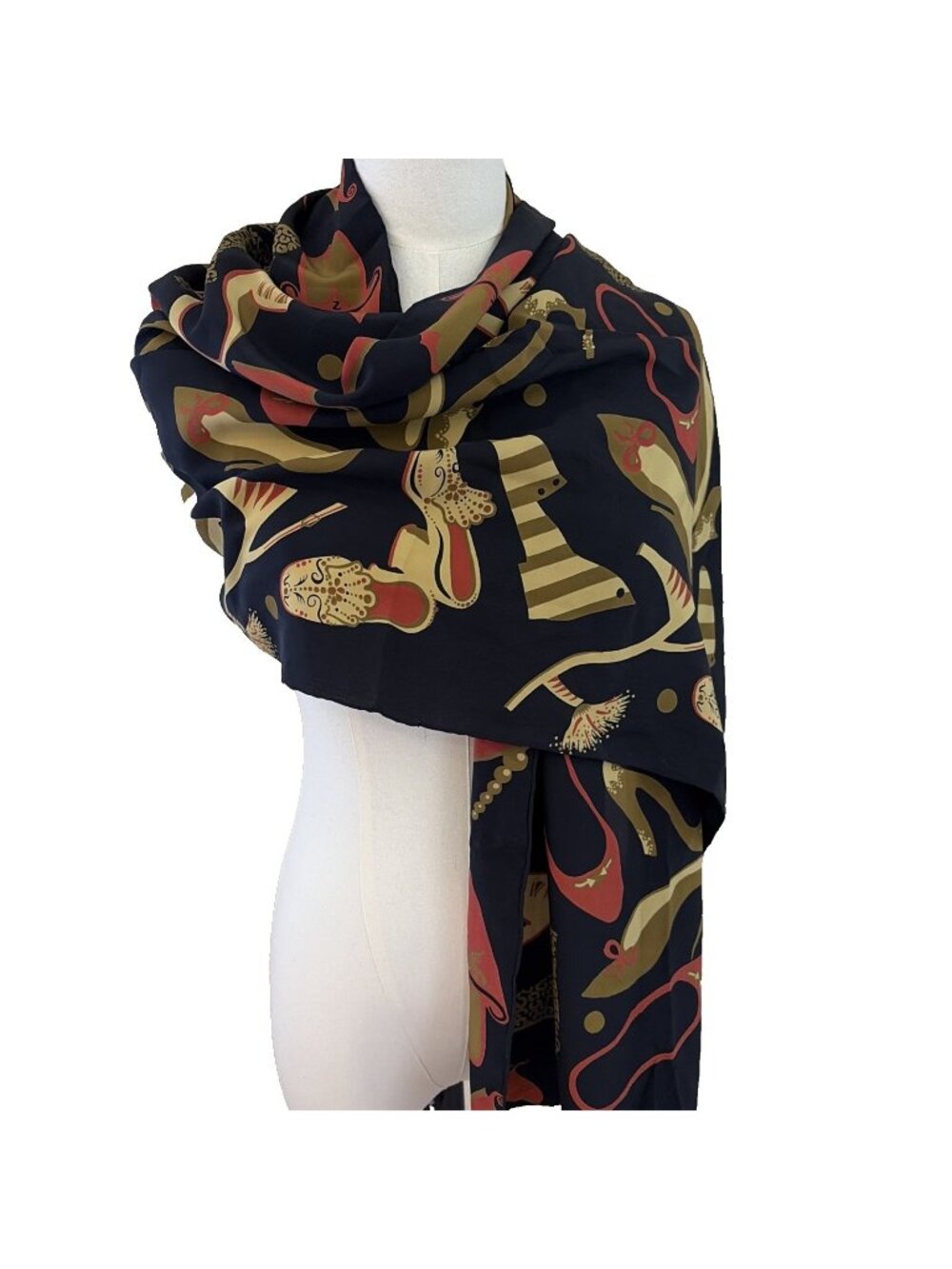 ZAZOU LUXE Women's 100% Silk Scarf 21x 68" High Heels Shoes Fashion Hand Rolled